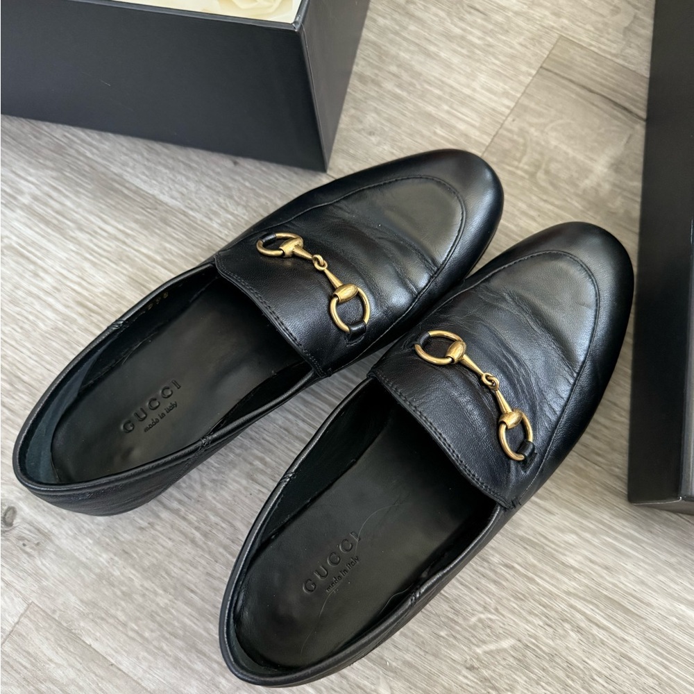 Gucci Black Leather Horsebit Loafers